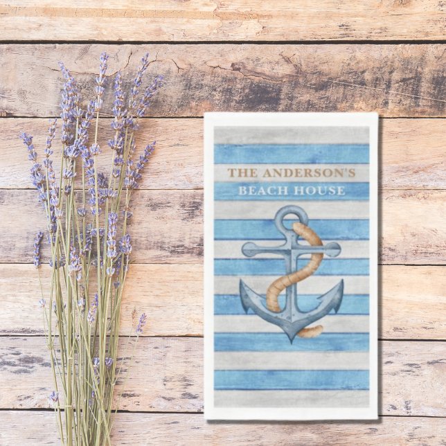 Rustic Wood Family Beach House Nautical Stripes  Paper Guest Towels (Creator Uploaded)