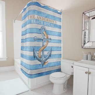 Rustic Wood Family Beach House Nautical Stripes