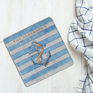 Rustic Wood Family Beach House Nautical Stripes Trivet