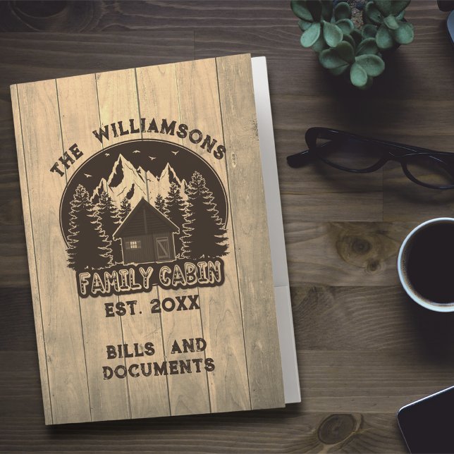 Rustic Wood Family Cabin Brown Retro Name Keepsake Pocket Folder (Creator Uploaded)