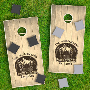 Rustic Wood Family Cabin Brown Vintage Custom Cornhole Set