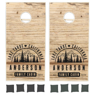 Rustic Wood Family Cabin Mountain Lodge Trees Cornhole Set