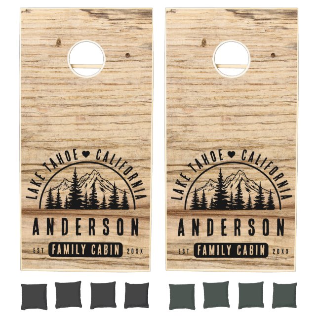 Rustic Wood Family Cabin Mountain Lodge Trees  Cornhole Set (Set)
