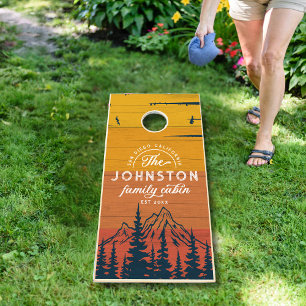 Rustic Wood Family Cabin Retro Vintage Sunset Cornhole Set