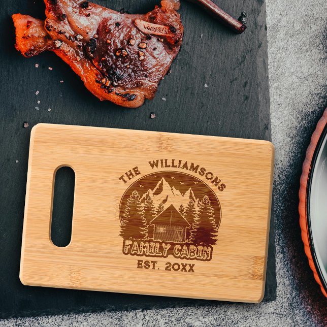 Rustic Wood Family Cabin Reunion Country Name  Engraved Cutting Board (Creator Uploaded)