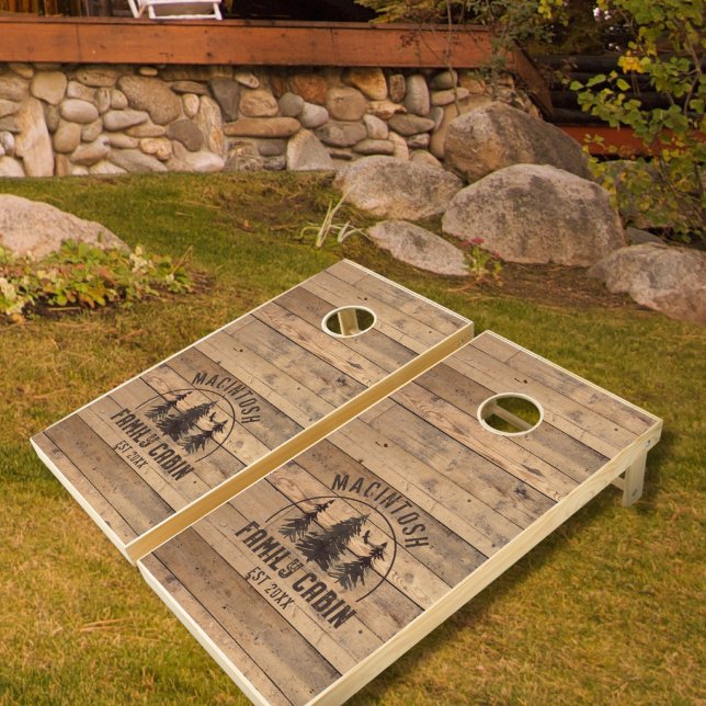 Rustic Wood Family Cabin Trees Name Cornhole Set (Creator Uploaded)