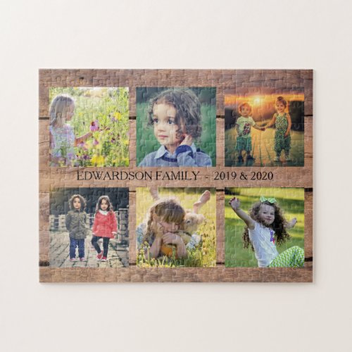 Rustic wood Family collage 6 photos Jigsaw Puzzle
