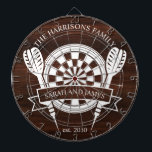 Rustic Wood Family Custom Name Wedding Dart Board<br><div class="desc">The Rustic Wood Family Custom Name Wedding Dart Board offers a charming and personalized addition to your wedding or home decor. Designed with a rustic woodgrain background, this dartboard can be customized with the couple's last name and wedding date, creating a unique keepsake for newlyweds. Ideal as a fun game...</div>