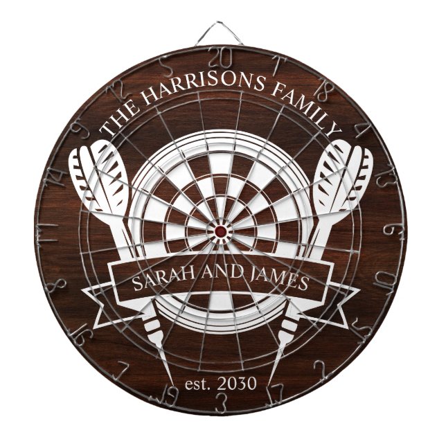 Rustic Wood Family Custom Name Wedding Dart Board (Front)