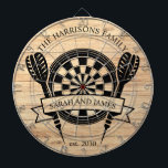 Rustic Wood Family Custom Name Wedding Dart Board<br><div class="desc">The Rustic Wood Family Custom Name Wedding Dart Board offers a charming and personalized addition to your wedding or home decor. Designed with a rustic woodgrain background, this dartboard can be customized with the couple's last name and wedding date, creating a unique keepsake for newlyweds. Ideal as a fun game...</div>