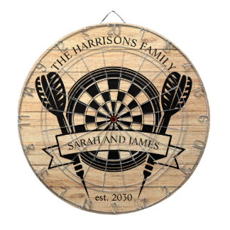 Rustic Wood Family Custom Name Wedding Dart Board