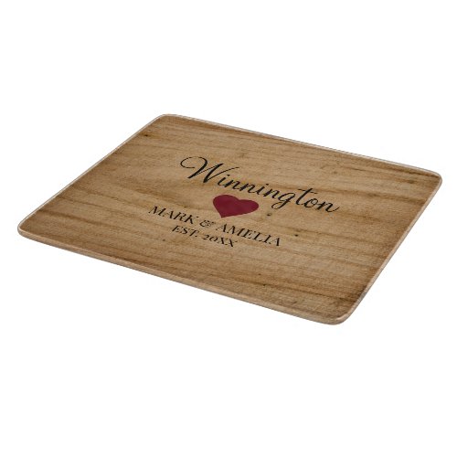 Rustic Wood Family Est Wedding Date Heart Glass Cutting Board