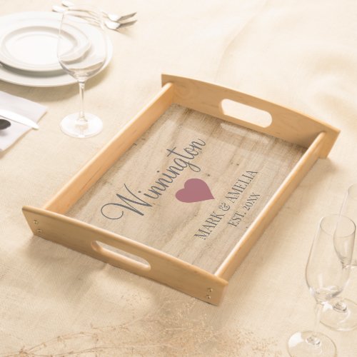 Rustic Wood Family Est Wedding Date Red Heart  Serving Tray