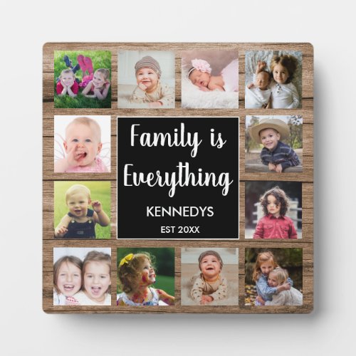 Rustic Wood Family Is Everything 12 Photo Collage Plaque