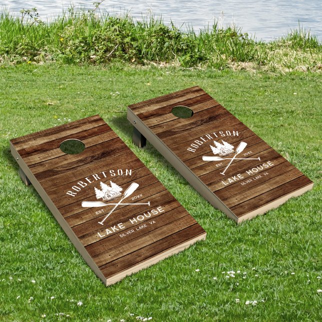 Rustic Wood Family Lake House Trees Cornhole Set (Creator Uploaded)