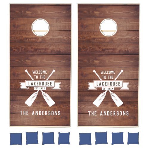 Rustic Wood Family Lakehouse Cornhole Set