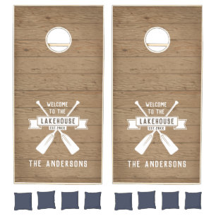 Rustic Wood Family Lakehouse Cornhole Set