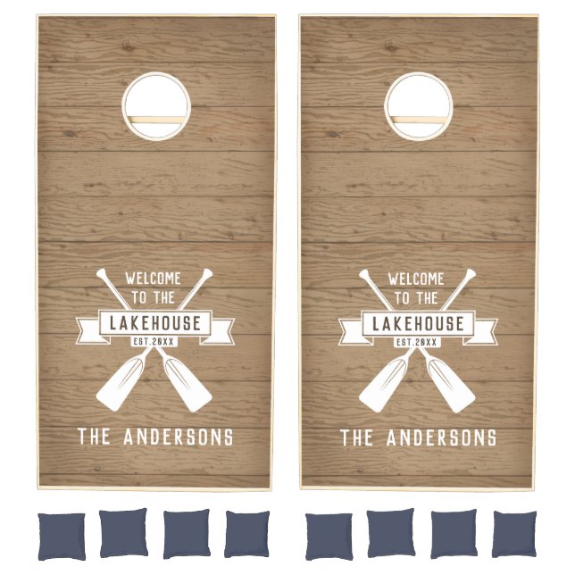 Rustic Wood Family Lakehouse Cornhole Set (Set)