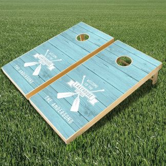 Rustic Wood Family Lakehouse Cornhole Set
