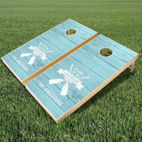 Rustic Wood Family Lakehouse Cornhole Set