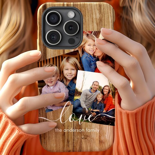 Rustic Wood Family Love 3 Photo Collage Custom iPhone 11 Case