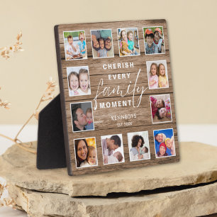 Rustic Wood Family Memories Quote 12 Photo Collage Plaque