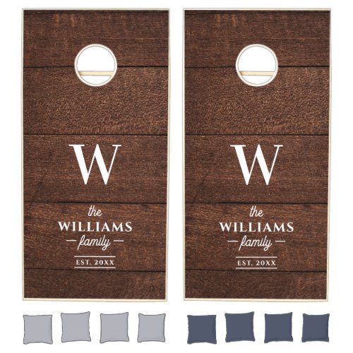 Rustic Wood Family Monogram Initial  Name Cornhole Set