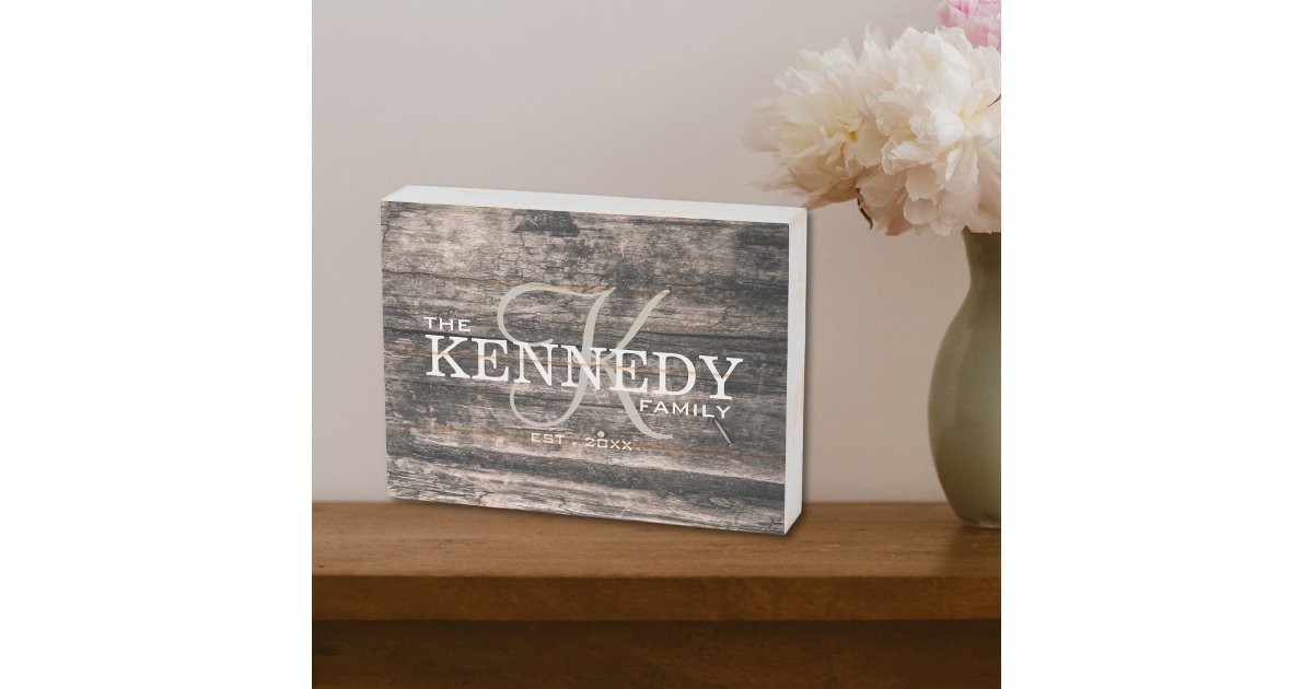 Rustic Wood Family Monogram Last Name Wooden Box Sign | Zazzle