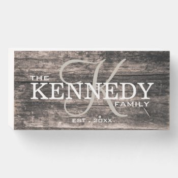 Rustic Wood Family Monogram Last Name Wooden Box Sign by semas87 at Zazzle