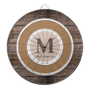 Rustic Wood Family Monogram Name Custom Dart Board