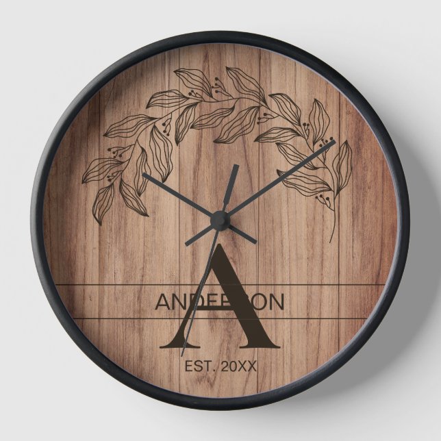 Rustic Wood Family Name Clock (Front)