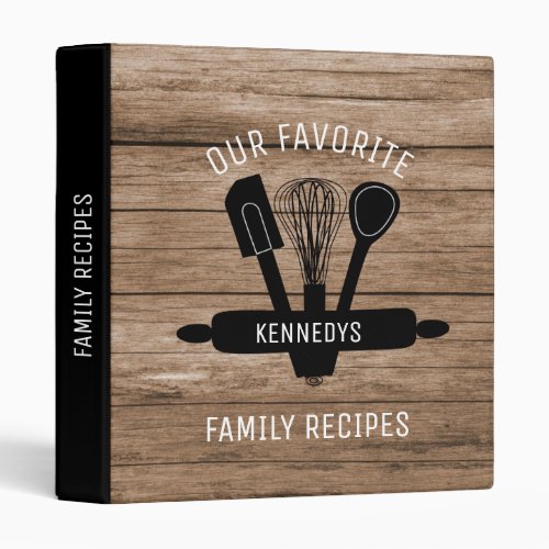 Rustic Wood Family Name Cookbook Family Recipe  3 Ring Binder