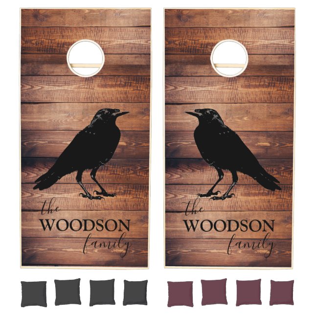 Rustic Wood Family Name Crow Cornhole Set (Set)