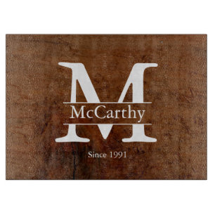 Rustic wood family name custom cutting board