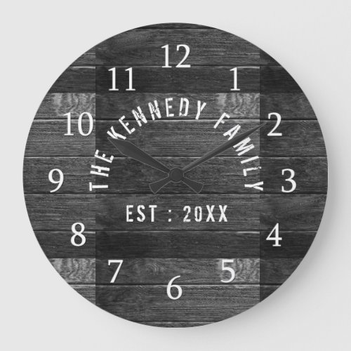 Rustic Wood Family Name Farmhouse Large Clock