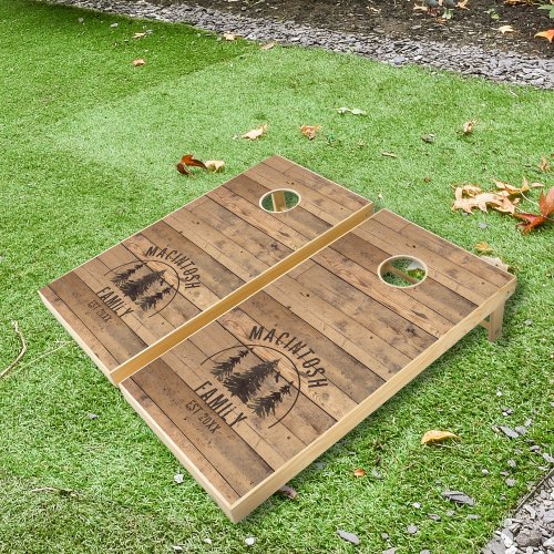 Rustic Wood Family Name Forest Trees Cornhole Set