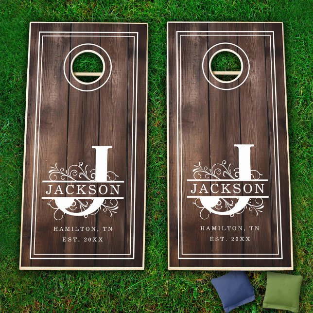 Rustic Wood Family Name J Monogram Cornhole Set (Rustic Wood Family Name J Monogram Cornhole Set)