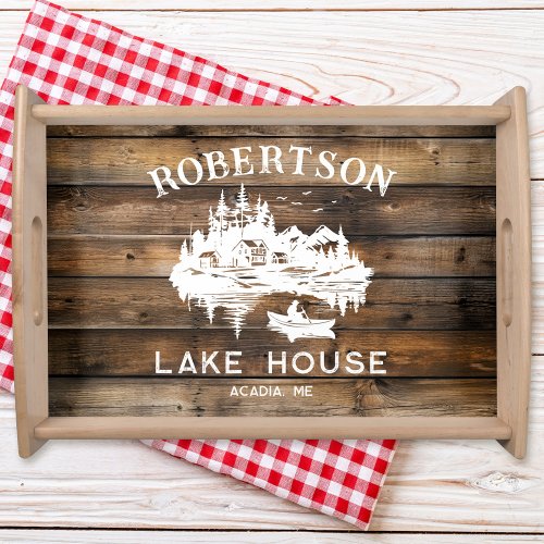 Rustic Wood Family Name Lake House  Serving Tray