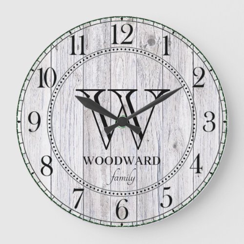 Rustic Wood Family Name Large Clock
