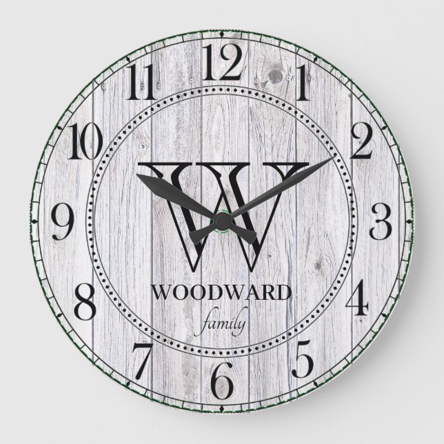 Rustic Wood Family Name Large Clock (Front)