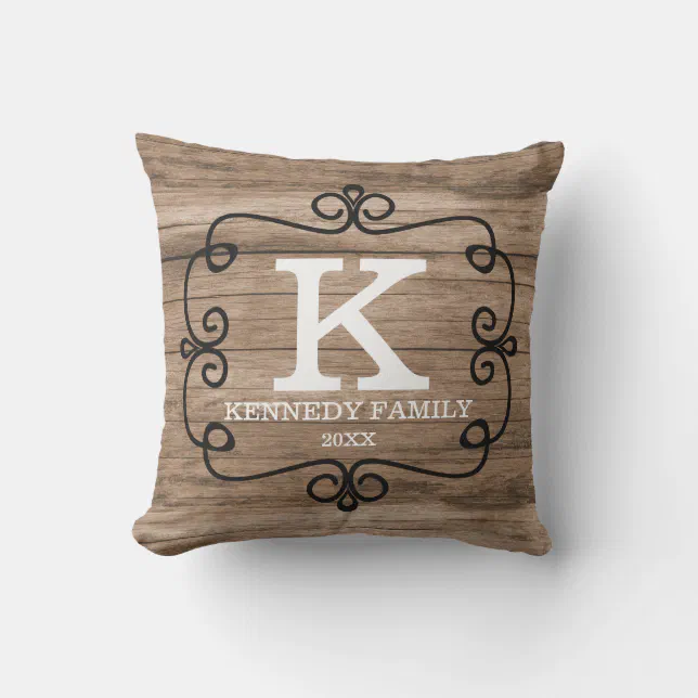 Rustic Wood Family Name Monogrammed Outdoor Pillow Zazzle