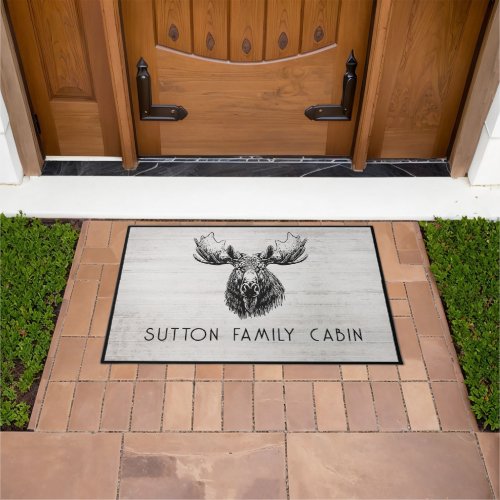 Rustic Wood Family Name Moose Doormat