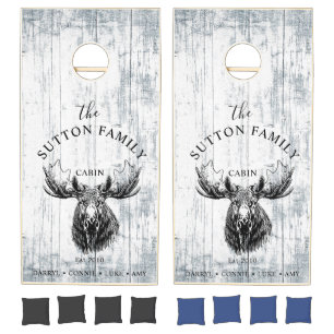 Rustic Wood Family Name Moose Mountain Cornhole Set