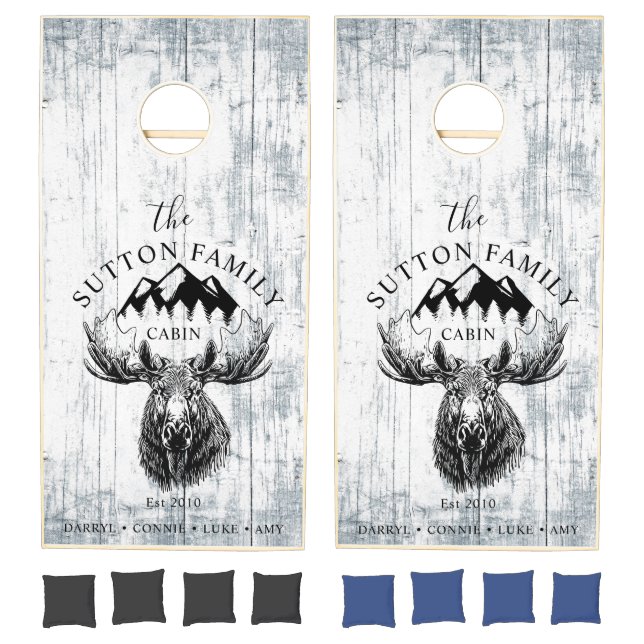Rustic Wood Family Name Moose Mountain Cornhole Set (Set)