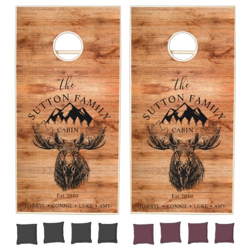 Rustic Wood Family Name Moose Mountain Cornhole Set