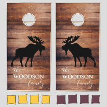 Rustic Wood Family Name Moose Silhouette Cornhole Set