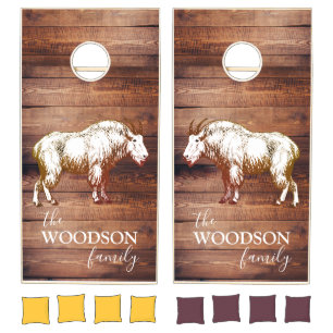 Rustic Wood Family Name Mountain Goat Cornhole Set