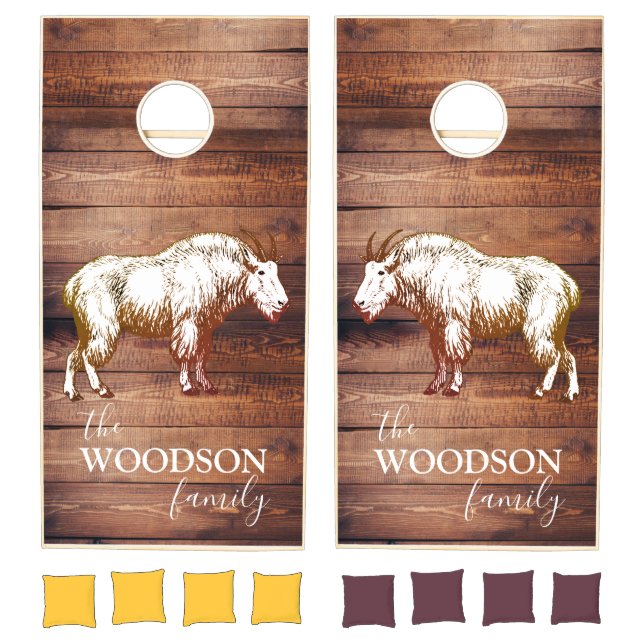 Rustic Wood Family Name Mountain Goat Cornhole Set (Set)