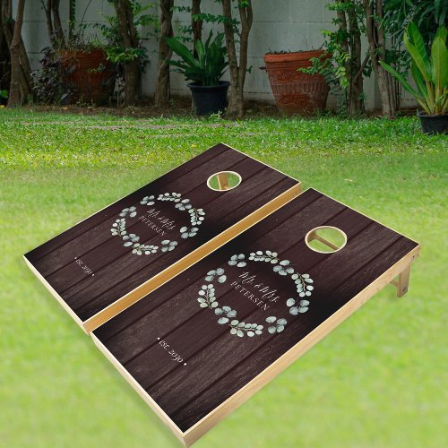 Rustic wood family name personalized  cornhole set