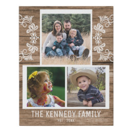 Rustic Wood Family Name Photo Collage   Faux Canvas Print